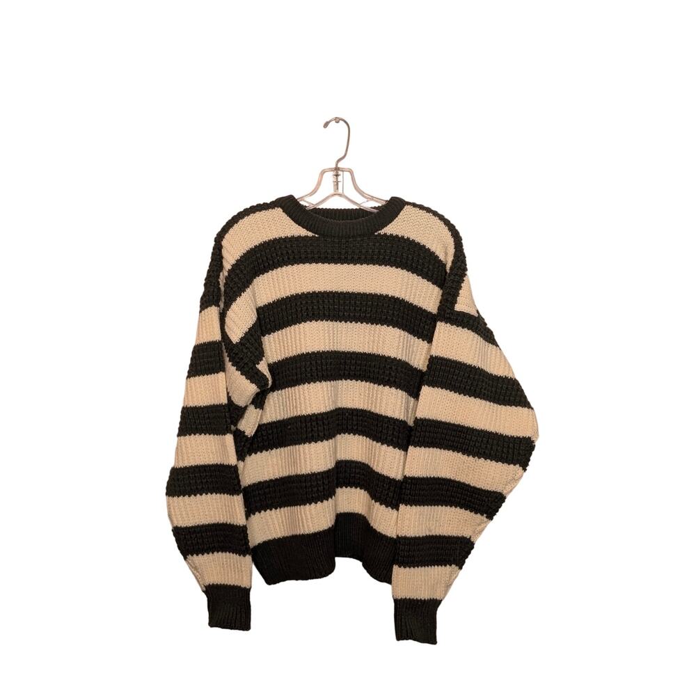 Vintage High Sierra Men's Oversized Knit Sweater Sz L Black White Striped
